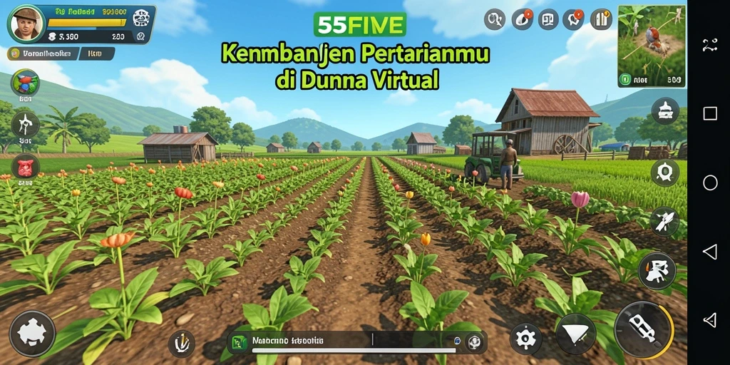 Tampilan gameplay 55FIVE yang menarik saat bercocok tanam.