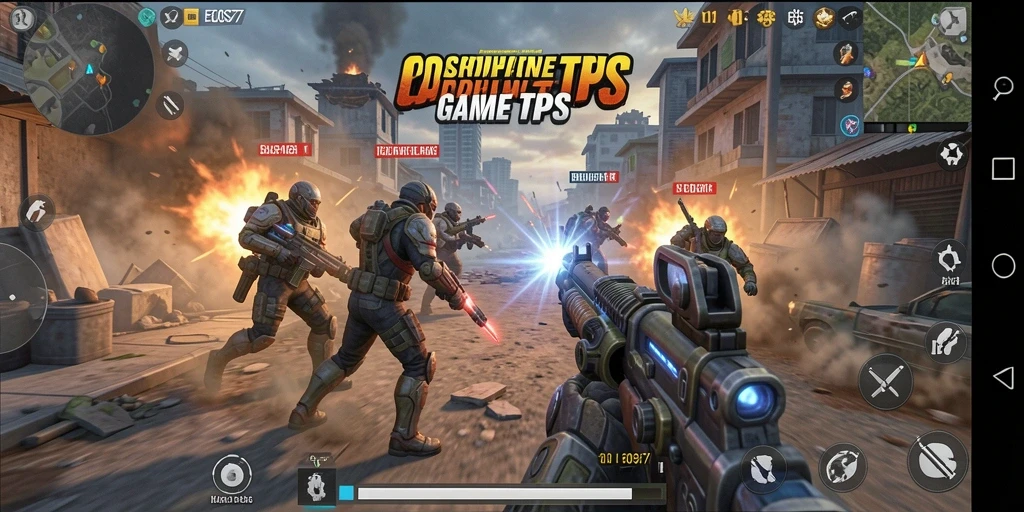 Screenshot gameplay yang menunjukkan aksi seru dalam pertempuran TPS.