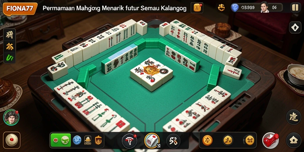 Tangkapan layar FIONA77 dengan tampilan permainan Mahjong yang menarik.