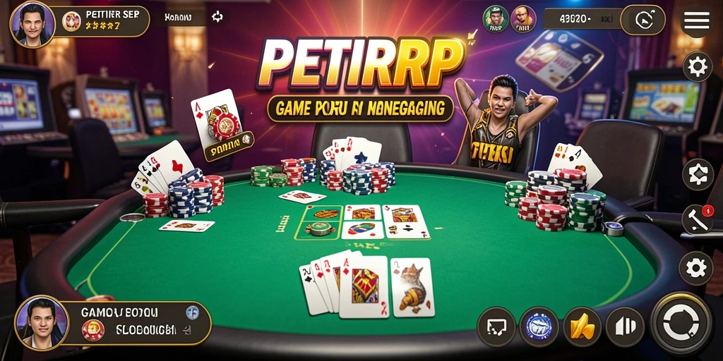 Screenshot utama PETIRRP menampilkan gameplay seru saat bermain poker online.