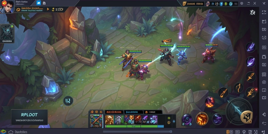 Screenshot memperlihatkan pertempuran epic dalam permainan MOBA RPLOOT.